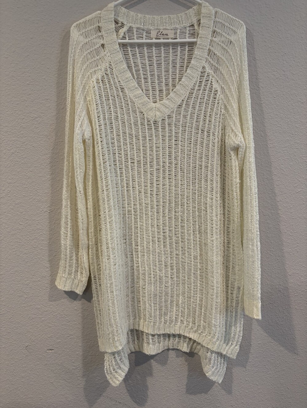 Elan‎ Anthropologie Womens Cream Oversized Knit Lightweight Sweater Size Small